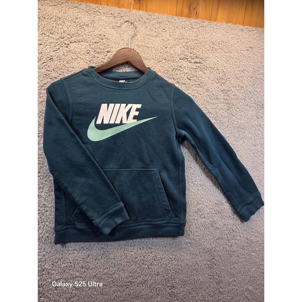Nike Classic Pullover Crewneck Sweater Youth MD Med Blue‎ Swoosh Spellout Swoosh